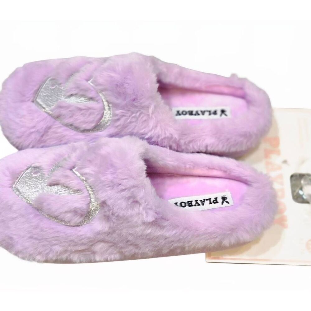 Playboy Silver Logo Bunny Heart Indoor/Outdoor Memory Foam Slippers
